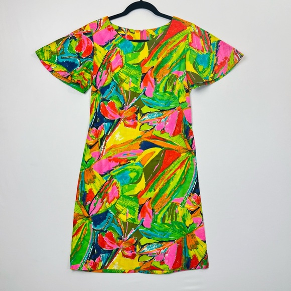 Vintage Dresses & Skirts - Vintage 1960s Snyder Craft Mod Dress Colorful Psychedelic Print Womens Small